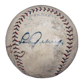 Lou Gehrig, Bob Feller & Herb Score Multi Signed OAL Barnard Baseball (PSA/DNA)